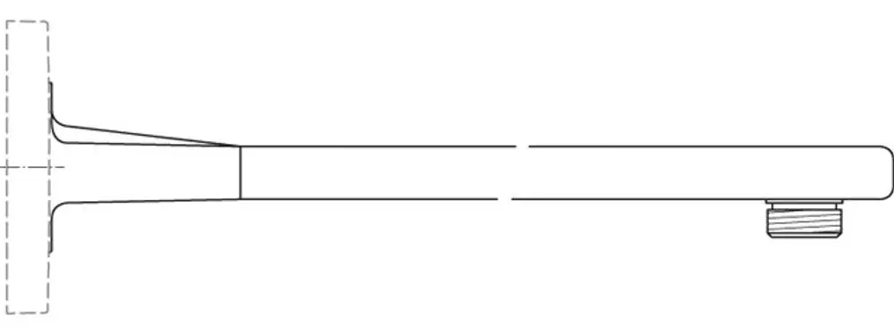 Wandanschluss von Ideal Standard mit flacher, gerader Form und Gewindeanschluss, dargestellt in einer technischen Zeichnung.